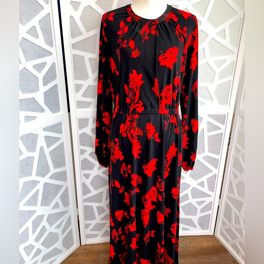 Tory Burch Floral Jersey Dress in Black Mountain Paisley sz L Large - Picture 6 of 16